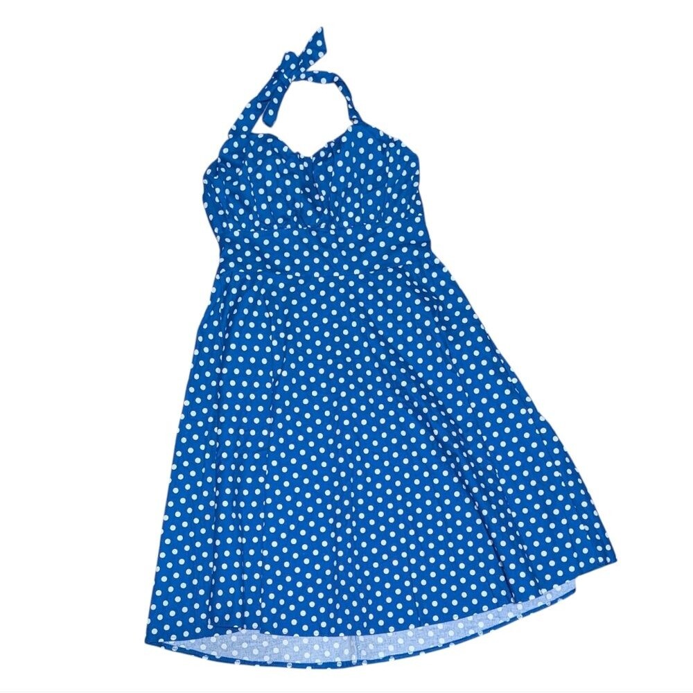 NWT MIXINNI Polka Dot Smocked Accent Halter Dress retro Marilyn rockabilly XL - Picture 11 of 11